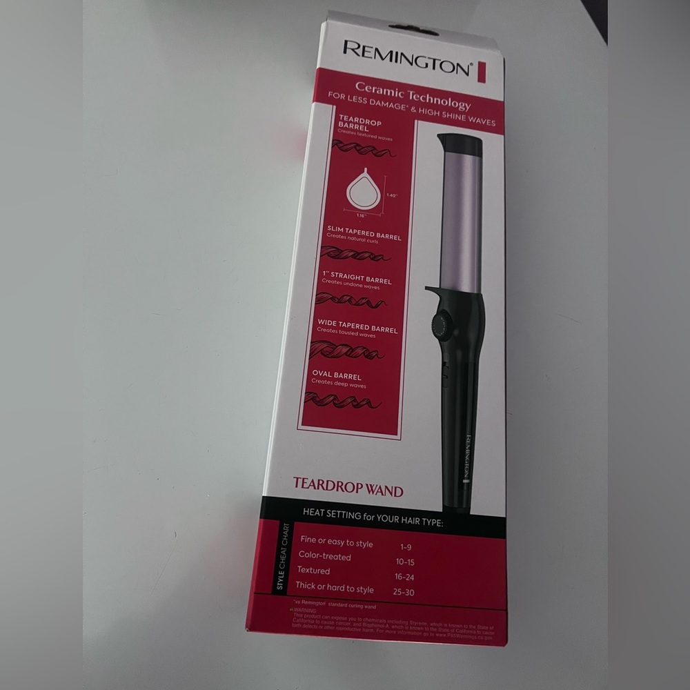 REMINGTON teardrop Wand. 1” Ceramic Wand to creat textured & natural curls.